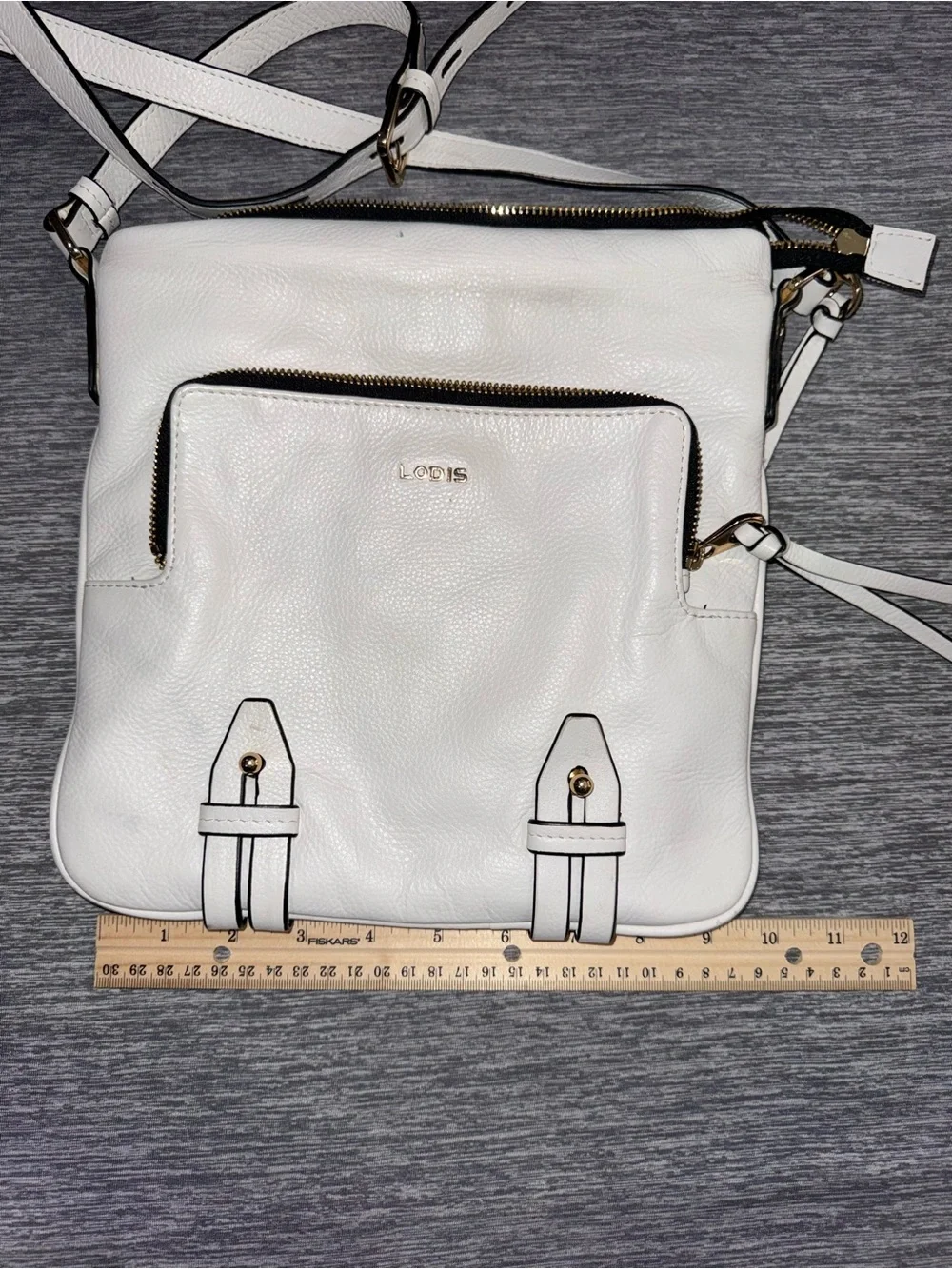 Lodis White Leather Crossbody with Gold Hardware